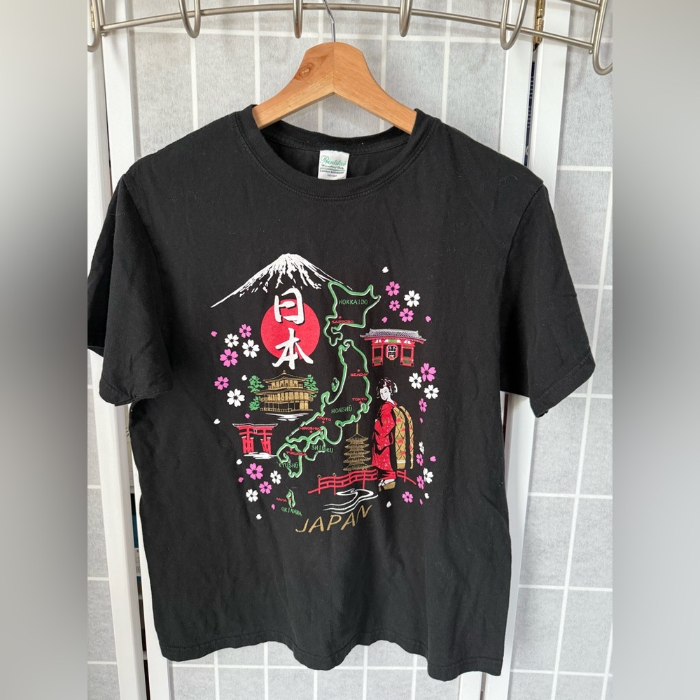 Printstar Japan Map Graphic T-Shirt, 100% Cotton, Black, Size M.